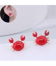 Enamel Red Crab Design Office Lady Fashion Alloy Earrings
