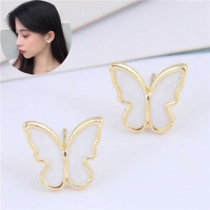 Korean Fashion Golden Rimmed Graceful Butterfly Design Women Alloy Earrings
