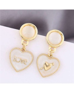 Love and Heart Asymmetric Romantic Fashion White Women Earrings