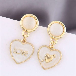 Love and Heart Asymmetric Romantic Fashion White Women Earrings