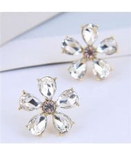 Luxurious Design Rhinestone Flower Korean Fashion Women Stud Earrings - White