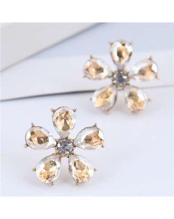 Luxurious Design Rhinestone Flower Korean Fashion Women Stud Earrings - Champagne