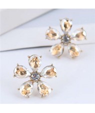 Luxurious Design Rhinestone Flower Korean Fashion Women Stud Earrings - Champagne