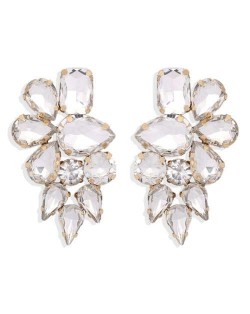 High Calibra Rhinestone Flower Cluster Design Women Fashion Stud Earrings - White