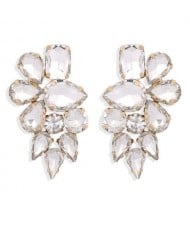 High Calibra Rhinestone Flower Cluster Design Women Fashion Stud Earrings - White