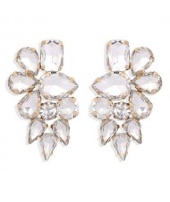 High Calibra Rhinestone Flower Cluster Design Women Fashion Stud Earrings - White