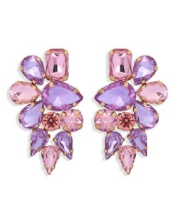 High Calibra Rhinestone Flower Cluster Design Women Fashion Stud Earrings - Pink