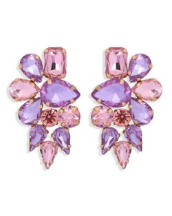 High Calibra Rhinestone Flower Cluster Design Women Fashion Stud Earrings - Pink