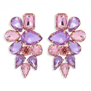 High Calibra Rhinestone Flower Cluster Design Women Fashion Stud Earrings - Pink