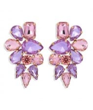 High Calibra Rhinestone Flower Cluster Design Women Fashion Stud Earrings - Pink
