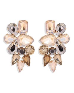 High Calibra Rhinestone Flower Cluster Design Women Fashion Stud Earrings - Khaki