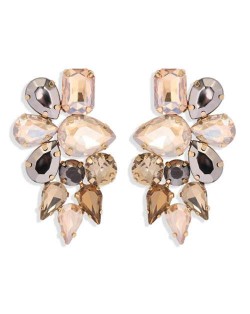 High Calibra Rhinestone Flower Cluster Design Women Fashion Stud Earrings - Khaki