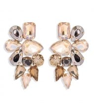 High Calibra Rhinestone Flower Cluster Design Women Fashion Stud Earrings - Khaki