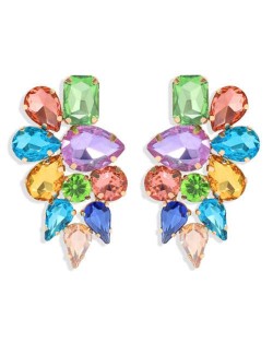 High Calibra Rhinestone Flower Cluster Design Women Fashion Stud Earrings - Multicolor
