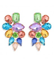 High Calibra Rhinestone Flower Cluster Design Women Fashion Stud Earrings - Multicolor