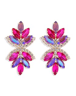 Creative Rhinestone Glistening Flowers Design Women Fashion Stud Earrings - Purple