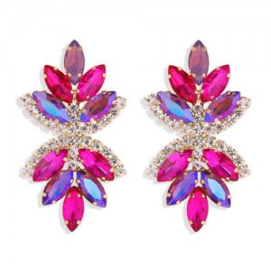 Creative Rhinestone Glistening Flowers Design Women Fashion Stud Earrings - Purple