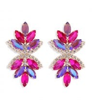 Creative Rhinestone Glistening Flowers Design Women Fashion Stud Earrings - Purple