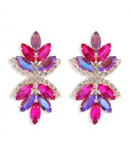 Creative Rhinestone Glistening Flowers Design Women Fashion Stud Earrings - Purple