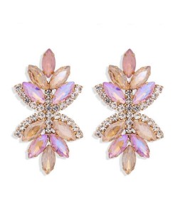 Creative Rhinestone Glistening Flowers Design Women Fashion Stud Earrings - Pink