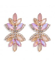 Creative Rhinestone Glistening Flowers Design Women Fashion Stud Earrings - Pink