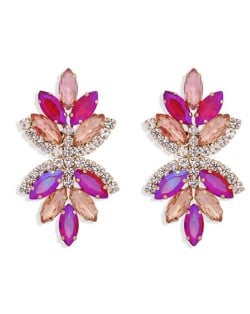 Creative Rhinestone Glistening Flowers Design Women Fashion Stud Earrings - Rose