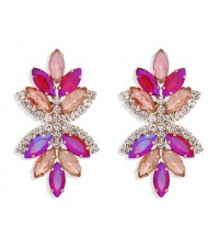 Creative Rhinestone Glistening Flowers Design Women Fashion Stud Earrings - Rose