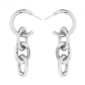 Chain Tassel Unique Design Alloy Women Earrings - Silver