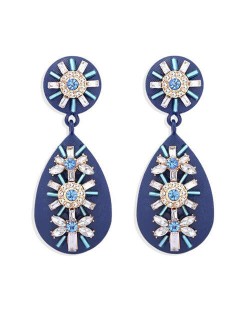 Rhinestone and Beads Embellished Bohemian Style Waterdrop Women Earrings - Blue