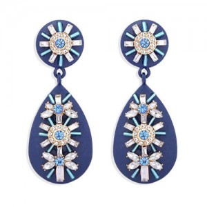 Rhinestone and Beads Embellished Bohemian Style Waterdrop Women Earrings - Blue