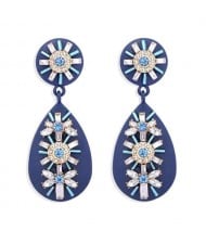 Rhinestone and Beads Embellished Bohemian Style Waterdrop Women Earrings - Blue