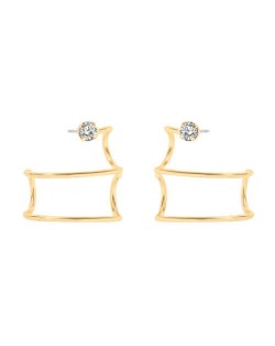 Curved Rectangle Design Bold Fashion Women Alloy Stud Earrings - Golden