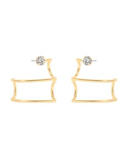 Curved Rectangle Design Bold Fashion Women Alloy Stud Earrings - Golden