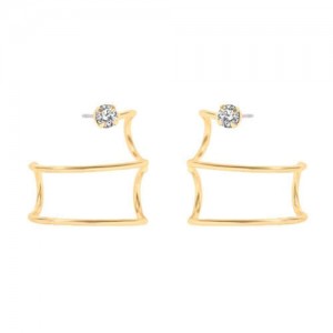 Curved Rectangle Design Bold Fashion Women Alloy Stud Earrings - Golden