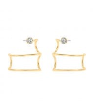 Curved Rectangle Design Bold Fashion Women Alloy Stud Earrings - Golden