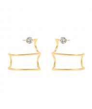 Curved Rectangle Design Bold Fashion Women Alloy Stud Earrings - Golden
