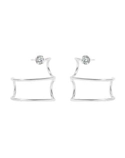 Curved Rectangle Design Bold Fashion Women Alloy Stud Earrings - Silver