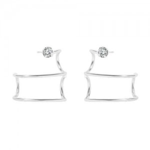 Curved Rectangle Design Bold Fashion Women Alloy Stud Earrings - Silver