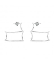 Curved Rectangle Design Bold Fashion Women Alloy Stud Earrings - Silver
