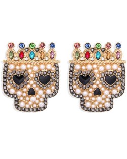 Skull Wearing Crown Design Halloween High Fashion Women Earrings