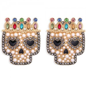 Skull Wearing Crown Design Halloween High Fashion Women Earrings