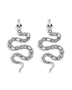 Vintage Gem Inlaid Snake Design Bold Fashion Women Costume Earrings - Silver