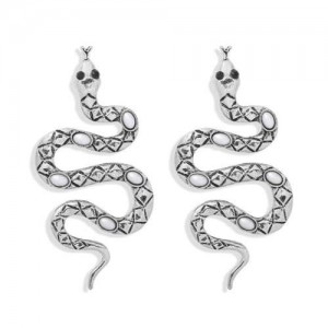 Vintage Gem Inlaid Snake Design Bold Fashion Women Costume Earrings - Silver