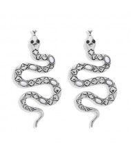 Vintage Gem Inlaid Snake Design Bold Fashion Women Costume Earrings - Silver