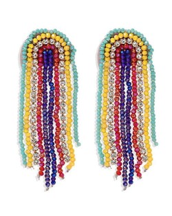Handmade Beads Weaving Tassel Bohemian Fashion Women Stud Earrings - Yellow and Green