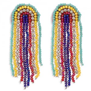 Handmade Beads Weaving Tassel Bohemian Fashion Women Stud Earrings - Yellow and Green