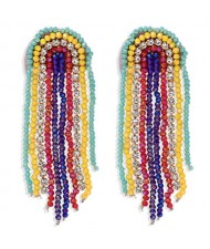 Handmade Beads Weaving Tassel Bohemian Fashion Women Stud Earrings - Yellow and Green