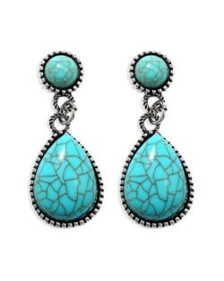 Artificial Turquoise Waterdrop Vintage Folk Style Women Costume Earrings