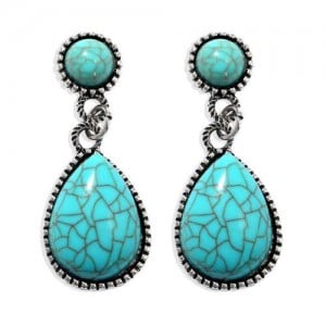 Artificial Turquoise Waterdrop Vintage Folk Style Women Costume Earrings