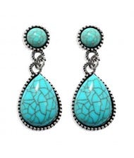 Artificial Turquoise Waterdrop Vintage Folk Style Women Costume Earrings